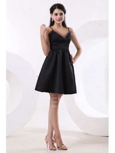 Satin and Organza V-Neckline Short A-line Bridesmaid Dress with Pleat