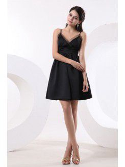 Satin and Organza V-Neckline Short A-line Bridesmaid Dress with Pleat