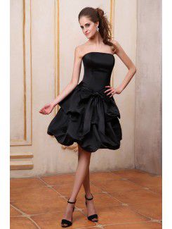 Satin Strapless Knee-Length A-line Bridesmaid Dress with Ruffle