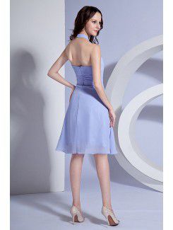 Chiffon Halter Knee-Length Sheath Bridesmaid Dress with Ruffles