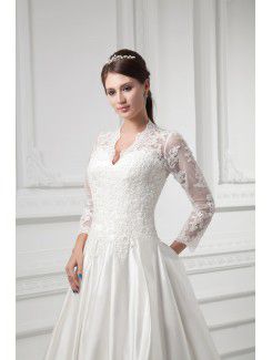 Satin V-Neckline A-line Sweep Train Lace Wedding Dress