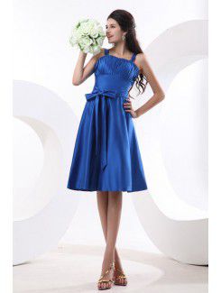 Satin Straps Knee-Length A-line Bridesmaid Dress with Pleated