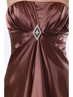 Satin Strapless Ankle-Length A-line Bridesmaid Dress with Pleated