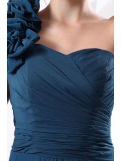 Satin and Tulle One-Shoulder Chapel Train Sheath Bridesmaid Dress with Flowers