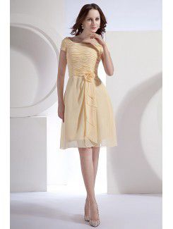 Chiffon Bateau Knee-Length A-line Bridesmaid Dress with Flower