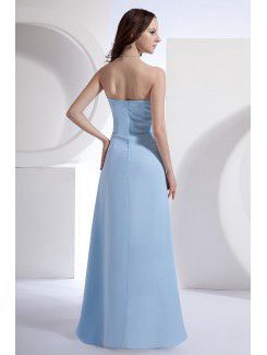 Satin and Chiffon Strapless Ankle-Length Column Bridesmaid Dress with Flower