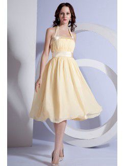 Chiffon halster knie-lengte a-lijn bruidsmeisje jurk