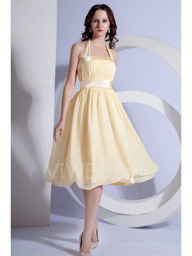 Chiffon Halter Knee-Length A-line Bridesmaid Dress