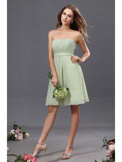 Chiffon and Satin Strapless Knee-Length A-Line Bridesmaid Dress with Ruffle