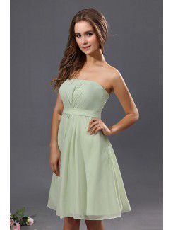 Chiffon and Satin Strapless Knee-Length A-Line Bridesmaid Dress with Ruffle