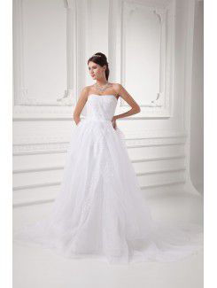 Organza Strapless A-line Sweep Train Embroidered Wedding Dress