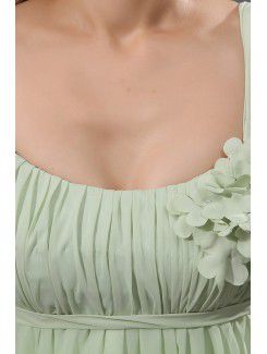 Chiffon and Satin Straps Knee-Length A-Line Bridesmaid Dress with Flowers