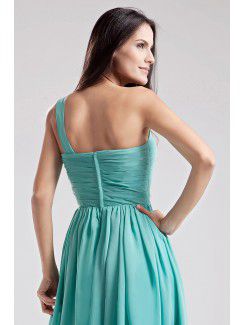 Chiffon One-Shoulder Tea-Length A-line Bridesmaid Dress with Ruffle