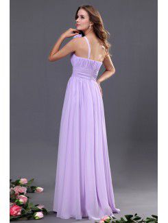 Chiffon One-Shoulder Floor Length A-line Bridesmaid Dress with Hand-made Flower