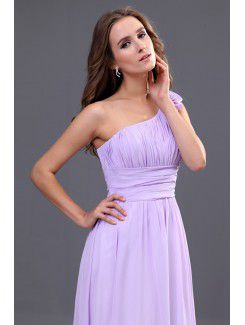Chiffon One-Shoulder Floor Length A-line Bridesmaid Dress with Hand-made Flower