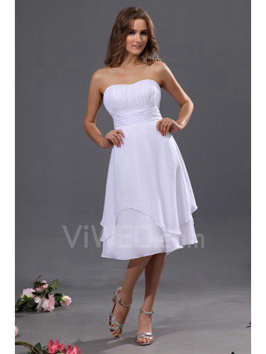Chiffon lieverd knielange a-lijn bruidsmeisje jurk met plooien