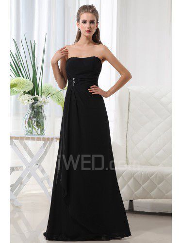 Chiffon Strapless Floor Length A-Line Bridesmaid Dress with Ruffle