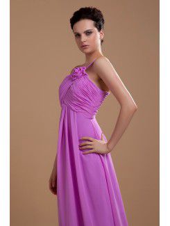 Chiffon One-Shoulder Floor Length Column Bridesmaid Dress with Ruffle and Flower
