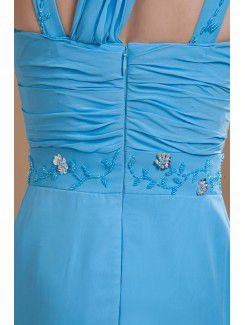 Chiffon V-Neckline Floor Length A-line Bridesmaid Dress with Sequins and Beading