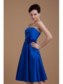 Satin Strapless Short A-Line Bridesmaid Dress with Manual Flower