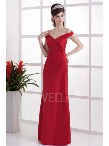Taffeta Off-the-Shoulder Floor Length Sheath Bridesmaid Dress with Ruffle