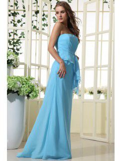 Chiffon Strapless Floor Length A-line Bridesmaid Dress with Crystal