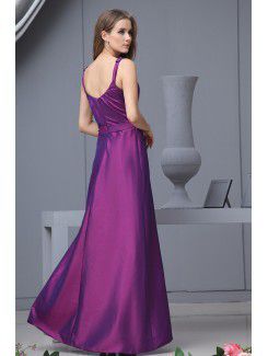 Taffeta Straps Floor Length A-line Bridesmaid Dress with Bow