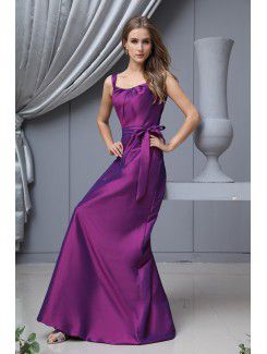 Taffeta Straps Floor Length A-line Bridesmaid Dress with Bow