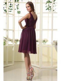 Satin and Tulle V-Neckline Knee-Length A-line Bridesmaid Dress with Ruffle