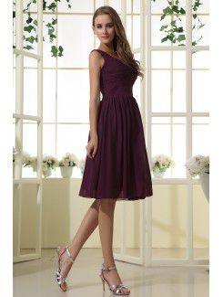 Satin and Tulle V-Neckline Knee-Length A-line Bridesmaid Dress with Ruffle