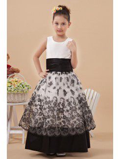 Satin Jewel Floor Length A-line Flower Girl Dress with Embroidered