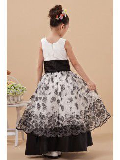 Satin Jewel Floor Length A-line Flower Girl Dress with Embroidered