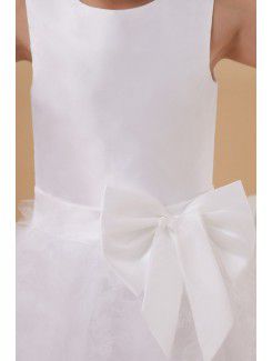 Satin and Tulle Jewel Ankle-Length A-line Flower Girl Dress with Bow