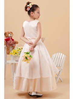 Charmeuse V-Neckline Ankle-Length A-line Flower Girl Dress with Bowknot