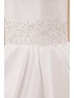 Satin and Tulle Jewel Ankle-Length Ball Gown Flower Girl Dress with Embroidered