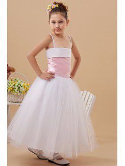 Taffeta and Organza Straps Ankle-Length Ball Gown Flower Girl Dress with Ruffle