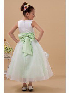 Taffeta and Organza Jewel Ankle-Length Ball Gown Flower Girl Dress with Bow