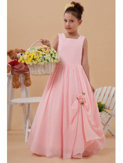 Taffeta Square Floor Length Ball Gown Flower Girl Dress with Hand-made Flower