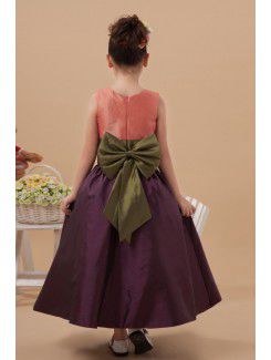Taffeta Jewel Ankle-Length Ball Gown Flower Girl Dress with Bow