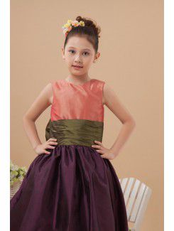 Taffeta Jewel Ankle-Length Ball Gown Flower Girl Dress with Bow