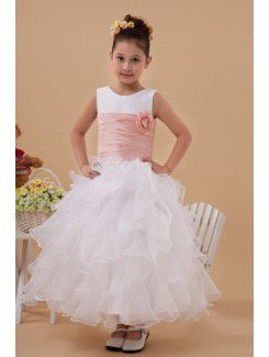 Organza Jewel Ankle-Length Ball Gown Flower Girl Dress with Flower