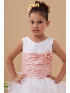 Organza Jewel Ankle-Length Ball Gown Flower Girl Dress with Flower