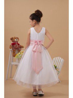 Satin and Organza Jewel Tea-Length A-line Flower Girl Dress
