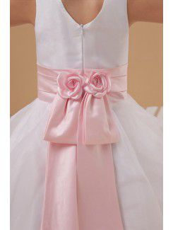 Satin and Organza Jewel Tea-Length A-line Flower Girl Dress