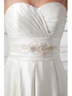 Satin Sweetheart A-line Sweep Train Embroidered Wedding Dress