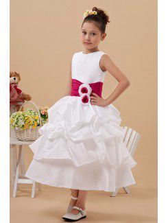Satin Jewel Tea-Length A-line Flower Girl Dress