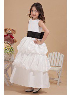 Satin Jewel Ankle-Length Ball Gown Flower Girl Dress with Bow