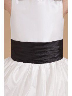 Satin Jewel Ankle-Length Ball Gown Flower Girl Dress with Bow