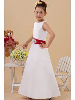 Satin Jewel Ankle-Length A-Line Flower Girl Dress with Sequins
