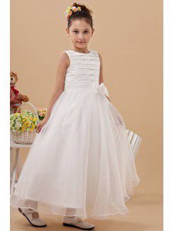 Tulle Jewel Ankle-Length Ball Gown Flower Girl Dress with Bow